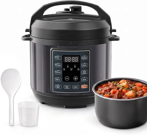 10-in-1 3QT Electric Pressure Cooker for Rice and Stews | Ceramic Nonstick Inner Pot, One Touch Controls, Keep Warm Mode, 700W, Stainless Steel Housing, Accessories Included, Silver in Saudi Arabia