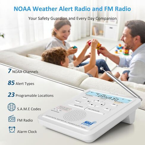 DreamSky Weather Radio NOAA Alert with Battery Backup & FM Radio for Home | S.A.M.E. Localized County Code Programming, 80+ All Hazards Emergency Alerts, 3 Alert Tones, Plug in Radios & Alarm Clock in Saudi Arabia