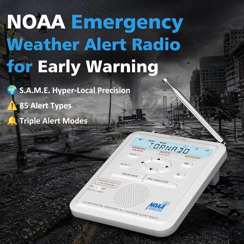 DreamSky Weather Radio NOAA Alert with Battery Backup & FM Radio for Home | S.A.M.E. Localized County Code Programming, 80+ All Hazards Emergency Alerts, 3 Alert Tones, Plug in Radios & Alarm Clock in Saudi Arabia
