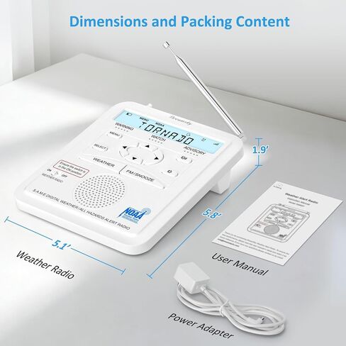 DreamSky Weather Radio NOAA Alert with Battery Backup & FM Radio for Home | S.A.M.E. Localized County Code Programming, 80+ All Hazards Emergency Alerts, 3 Alert Tones, Plug in Radios & Alarm Clock in Saudi Arabia