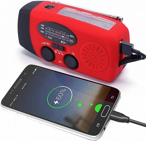 FM/AM/NOAA Weather Radio Hand Crank Self Powered Solar Portable Mini Emergency Survival Radios with 3 LED Super Bright Flashlight 2000mah Battery Operated Power Smart Phone Charger,SOS in Kuwait