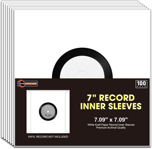 7-Inch Vinyl Record Inner Sleeves, White Paper for 45 RPM Albums, 100 Pack | Acid-Free Heavy Archival Kraft Paper, Center Hole, Smooth Snag-Free Seams, Dust & Scratch Shield for Long-Term Vinyl Storage in Saudi Arabia