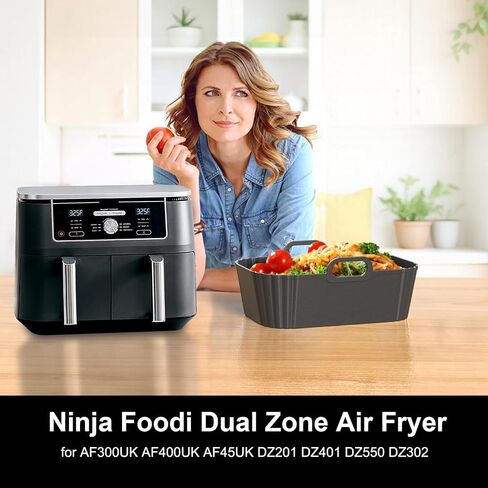 Silicone Air Fryer Liners 2 Pack, Reusable Liners for Ninja Foodi Dual DZ201 DZ401 DZ550 DZ320, COSORI 9QT, Instant & Chefman, Fits 8–10QT Dual Basket Air Fryers in Saudi Arabia