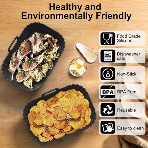 Silicone Air Fryer Liners 2 Pack, Reusable Liners for Ninja Foodi Dual DZ201 DZ401 DZ550 DZ320, COSORI 9QT, Instant & Chefman, Fits 8–10QT Dual Basket Air Fryers in Saudi Arabia