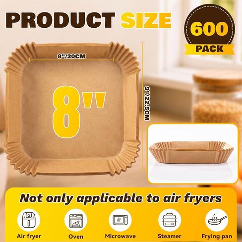 Air Fryer Liners, 600Pcs Air Fryer Disposable Liners, 8" Square Air Fryer Liners Disposable, Waterproof and oil penetration proof, for 5-8 QT Airfryer Basket in Saudi Arabia