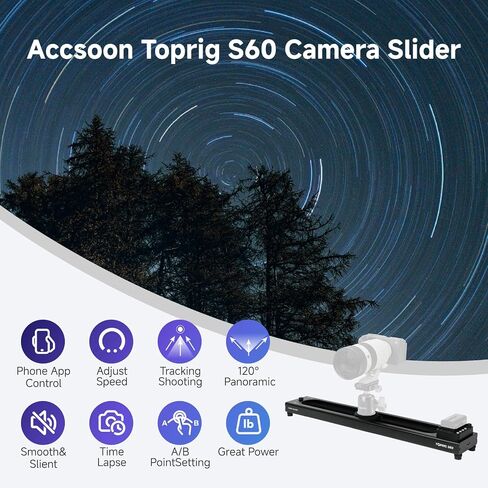Accsoon Toprig S60 Motorized Camera Slider Camera Dolly Rail Slider Button/APP Control, Speed Adjust/Time-Lapse/120° Panoramic/Loop Mode, Compatible with Gopro DSLR Phone for Photography (24inch) in Saudi Arabia