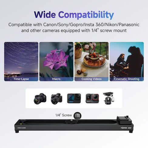 Accsoon Toprig S60 Motorized Camera Slider Camera Dolly Rail Slider Button/APP Control, Speed Adjust/Time-Lapse/120° Panoramic/Loop Mode, Compatible with Gopro DSLR Phone for Photography (24inch) in Saudi Arabia