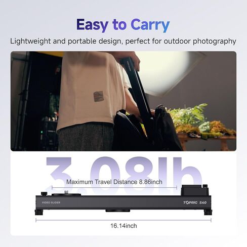Accsoon Toprig S60 Motorized Camera Slider Camera Dolly Rail Slider Button/APP Control, Speed Adjust/Time-Lapse/120° Panoramic/Loop Mode, Compatible with Gopro DSLR Phone for Photography (24inch) in Saudi Arabia