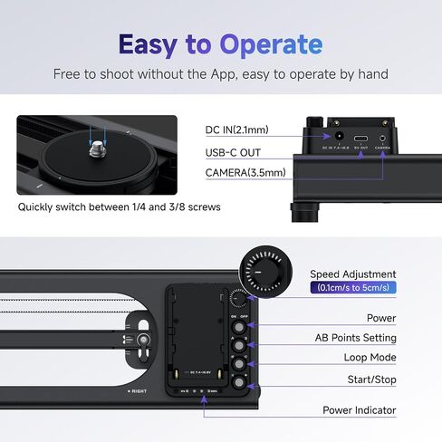 Accsoon Toprig S60 Motorized Camera Slider Camera Dolly Rail Slider Button/APP Control, Speed Adjust/Time-Lapse/120° Panoramic/Loop Mode, Compatible with Gopro DSLR Phone for Photography (24inch) in Saudi Arabia