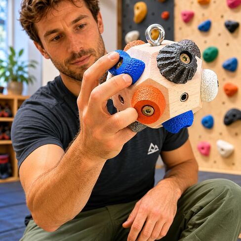 Boulder Block Rock Climbing Grip Trainer - 12 Unique Resin Holds with Color-Guided Training Paths, Premium Wood Finger Strength Trainer for Climbers, Portable Bouldering Gift for Men & Women in Saudi Arabia