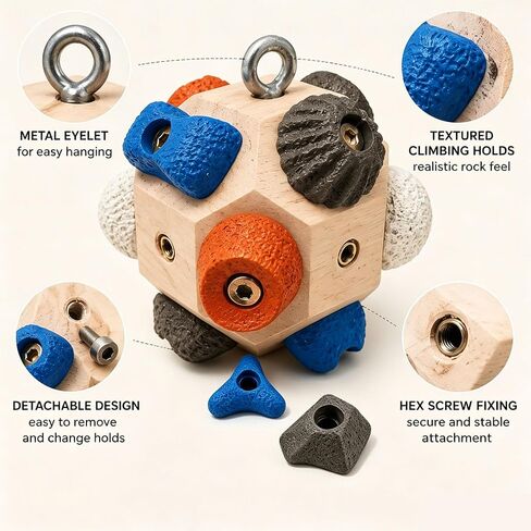 Boulder Block Rock Climbing Grip Trainer - 12 Unique Resin Holds with Color-Guided Training Paths, Premium Wood Finger Strength Trainer for Climbers, Portable Bouldering Gift for Men & Women in Saudi Arabia