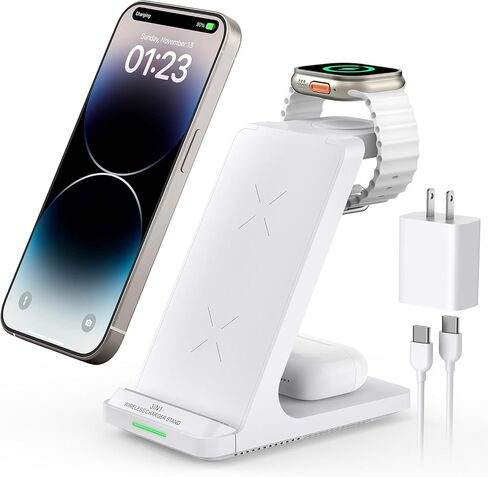 3 in 1 Fast Wireless Charging Station for Multiple Apple Devices | Wireless Charger Stand for Apple Watch Series 11-1/Ultra/SE, iPhone 17 16 15 14 13 12 11 Pro Max/Plus/Air/X/XS/XR/SE, Airpods in Saudi Arabia