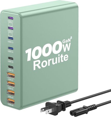 1000W USB C Charging Station, 120W PD GaN5 Super Fast USB C Charger Block | Roruite Type C for PC Laptop MacBook Pro/Air 10 Port Charger Compatible with iPhone 17 16 15 14 13 12 Pro Max, iPad, Galaxy in Saudi Arabia