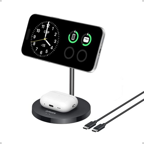 Anker MagGo 2-in-1 MagSafe Compatible Qi2 15W Wireless Charging Stand | Qi2 Certified, Fast Charging, Wireless Charger for iPhone 17, AirPods Pro, and More in Saudi Arabia