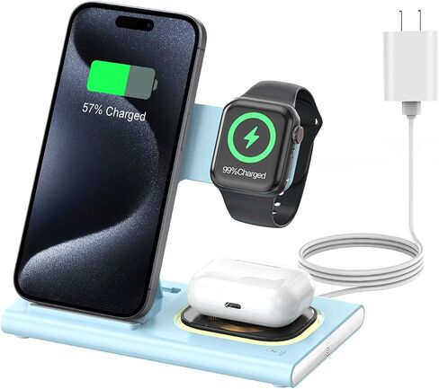 محطة شحن سريعة لاسلكية قابلة للطي 3 في 1 لأجهزة Apple المتعددة | قاعدة شحن iPhone لهاتف iPhone 17، حامل شاحن iWatch للسفر، قاعدة شحن خفيفة لساعة Apple/Airpods in Kuwait