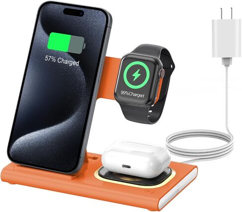 محطة شحن سريعة لاسلكية قابلة للطي 3 في 1 لأجهزة Apple المتعددة | قاعدة شحن iPhone لهاتف iPhone 17، حامل شاحن iWatch للسفر، قاعدة شحن خفيفة لساعة Apple/Airpods in Kuwait