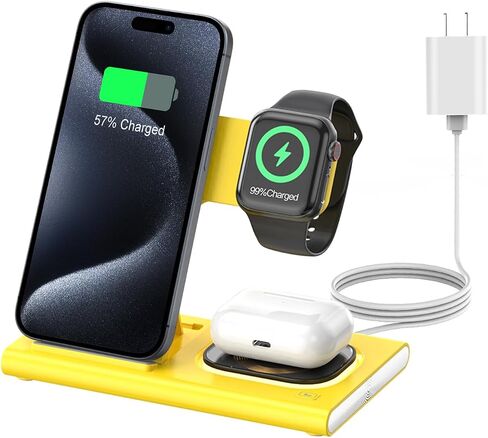 محطة شحن سريعة لاسلكية قابلة للطي 3 في 1 لأجهزة Apple المتعددة | قاعدة شحن iPhone لهاتف iPhone 17، حامل شاحن iWatch للسفر، قاعدة شحن خفيفة لساعة Apple/Airpods in Kuwait