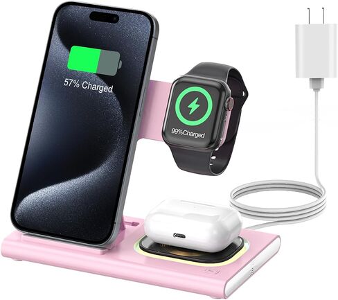 محطة شحن سريعة لاسلكية قابلة للطي 3 في 1 لأجهزة Apple المتعددة | قاعدة شحن iPhone لهاتف iPhone 17، حامل شاحن iWatch للسفر، قاعدة شحن خفيفة لساعة Apple/Airpods in Kuwait