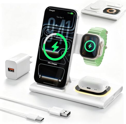محطة شحن سريعة لاسلكية قابلة للطي 3 في 1 لأجهزة Apple المتعددة | قاعدة شحن iPhone لهاتف iPhone 17، حامل شاحن iWatch للسفر، قاعدة شحن خفيفة لساعة Apple/Airpods in Kuwait
