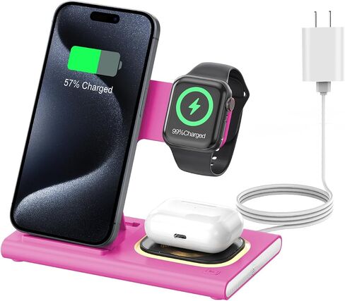 محطة شحن سريعة لاسلكية قابلة للطي 3 في 1 لأجهزة Apple المتعددة | قاعدة شحن iPhone لهاتف iPhone 17، حامل شاحن iWatch للسفر، قاعدة شحن خفيفة لساعة Apple/Airpods in Kuwait