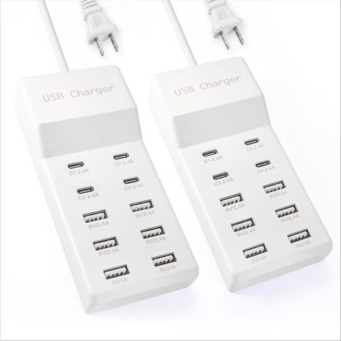 محطة شحن شريط الطاقة USB، كتلة شاحن متعددة 10 منافذ 6A+4C | إجمالي الإخراج 50 وات 10 أمبير، تقنية الكشف التلقائي، متوافقة مع أجهزة iPhone وSamsung وiPad متعددة الأجهزة للاستخدام المنزلي والمكتب أثناء السفر in Kuwait
