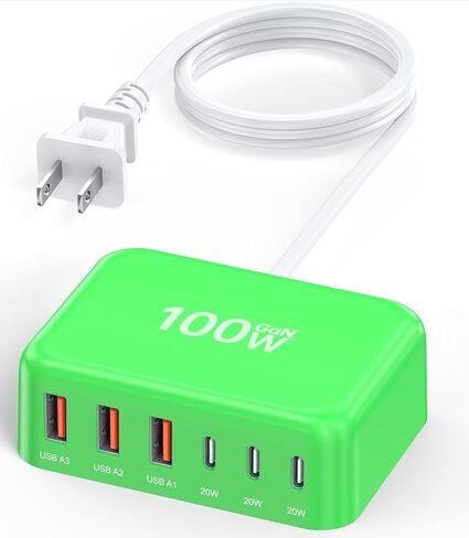 100W 6 in 1 USB Charger, 50% Smaller Charging Station for Multiple Devices | Fast Charging Blocks with Type C Port, USB Charging Hub Organizer Multiport Power Strip for iPhone,Samsung,Ipad,Kindle,Travel in Saudi Arabia