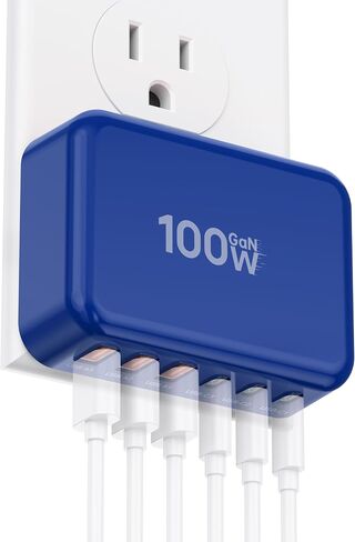 Fast Charger Block, GaN 6 Port USB C Charging Station Hub Cube, 100W Multiport Type C Wall Charger Power Strip Plug with PD 3.0+QC for iPhone13 14 15 16 17 Pro Max XR XS 8 7, Samsung, iPad, Table in Saudi Arabia