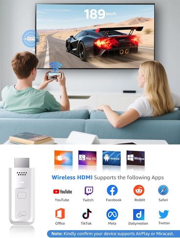 Wireless HDMI Display Dongle Adapter 1080P@60Hz Casting for iPhone,ipad,Mac | Airplay Adapter, Wireless Screen Mirroring Receiver to TV/Monitor/Projector, Video/Audio/Documents Streaming Casting Extender in Saudi Arabia