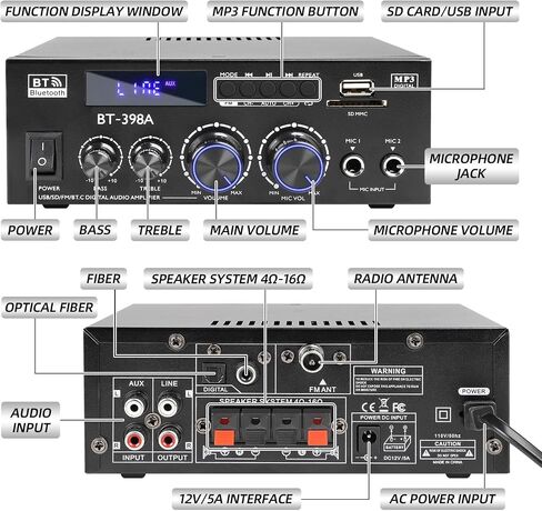 BT-398A Bluetooth 5.0 Stereo Receivers,2 Channel 450W Home Amplifier in Saudi Arabia