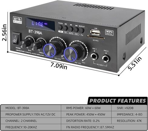 BT-398A Bluetooth 5.0 Stereo Receivers,2 Channel 450W Home Amplifier in Saudi Arabia