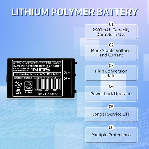 1 Pack NTR-003 Battery, 2026 New Upgraded (2500mAh) Li-ion Replacement Battery for Nintendo DS NDS Game Console NTR-001 Battery, with Repair Tool Kit (Not for DSi, DSi XL, DSi LL) in Kuwait