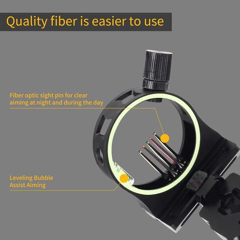 5 Pin .029 Fiber Optic Bow Sight w/Light for Compound Bow, RH | Tool-free micro adjustment,aircraft aluminum frame,anti-glare coating,wide field of view,shockproof build,all-weather use in Saudi Arabia