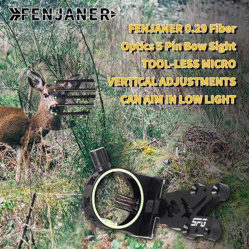 5 Pin .029 Fiber Optic Bow Sight w/Light for Compound Bow, RH | Tool-free micro adjustment,aircraft aluminum frame,anti-glare coating,wide field of view,shockproof build,all-weather use in Saudi Arabia