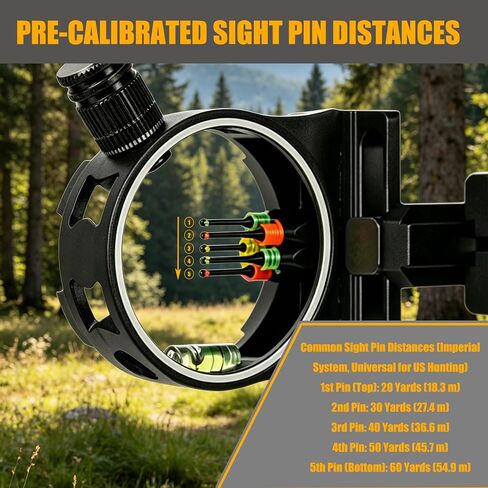 5 Pin .029 Fiber Optic Bow Sight w/Light for Compound Bow, RH | Tool-free micro adjustment,aircraft aluminum frame,anti-glare coating,wide field of view,shockproof build,all-weather use in Saudi Arabia