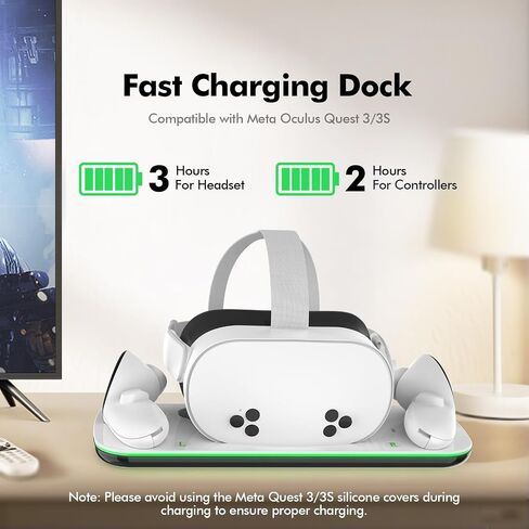 Charging Dock Compatible with Meta Quest 3/3S, Magnetic Fast Charging | With 2 Rechargeable Batteries, Charging Protection, Compatible with VR Headset Controller Accessories, Closable LED Indicator in Saudi Arabia