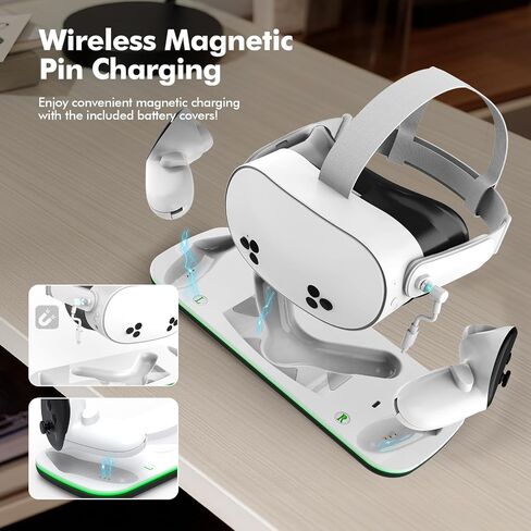 Charging Dock Compatible with Meta Quest 3/3S, Magnetic Fast Charging | With 2 Rechargeable Batteries, Charging Protection, Compatible with VR Headset Controller Accessories, Closable LED Indicator in Saudi Arabia