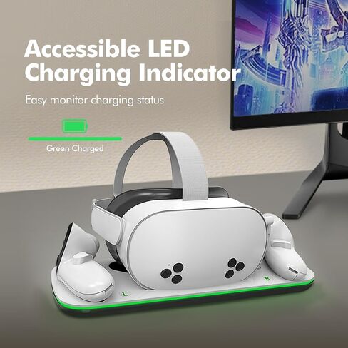 Charging Dock Compatible with Meta Quest 3/3S, Magnetic Fast Charging | With 2 Rechargeable Batteries, Charging Protection, Compatible with VR Headset Controller Accessories, Closable LED Indicator in Saudi Arabia