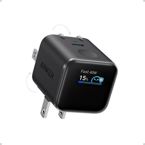 Anker Nano Smart Display Charger, 45W Max Fast Charger USB C for iPhone 17 | 180° Foldable Plug,Smart Recognition, Care Mode GaN USB C Charger Block for iPhone 17/16 (Non-Battery,1 USB-C Port,No Cable) in Saudi Arabia