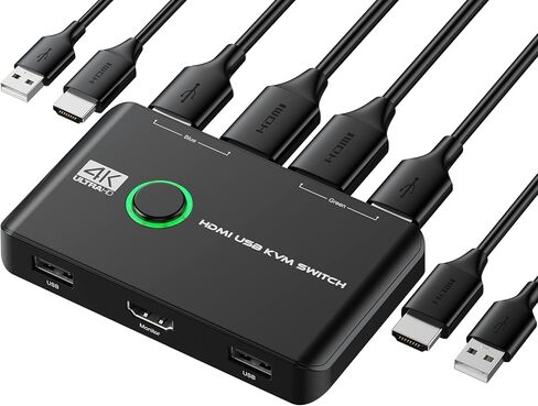 4K KVM Switch HDMI 2 Port Box, USB HDMI KVM Switches for 2 Computers Share Keyboard Mouse Printer and one HD Monitor, Support UHD 4K@60Hz, with 2 USB Cables and 2 HDMI Cables in Saudi Arabia
