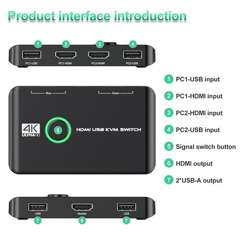 4K KVM Switch HDMI 2 Port Box, USB HDMI KVM Switches for 2 Computers Share Keyboard Mouse Printer and one HD Monitor, Support UHD 4K@60Hz, with 2 USB Cables and 2 HDMI Cables in Saudi Arabia