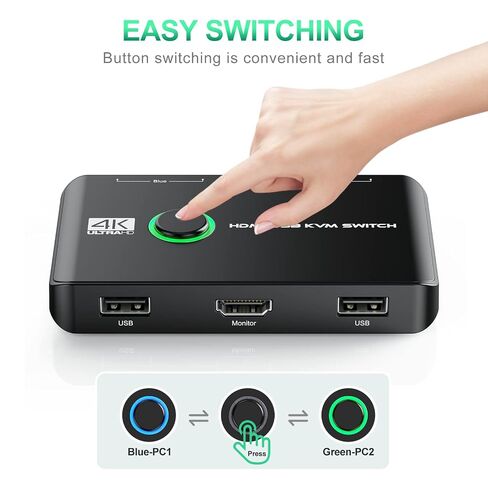 4K KVM Switch HDMI 2 Port Box, USB HDMI KVM Switches for 2 Computers Share Keyboard Mouse Printer and one HD Monitor, Support UHD 4K@60Hz, with 2 USB Cables and 2 HDMI Cables in Saudi Arabia