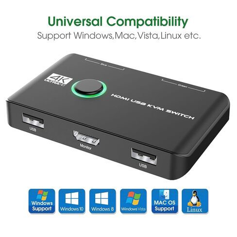 4K KVM Switch HDMI 2 Port Box, USB HDMI KVM Switches for 2 Computers Share Keyboard Mouse Printer and one HD Monitor, Support UHD 4K@60Hz, with 2 USB Cables and 2 HDMI Cables in Saudi Arabia