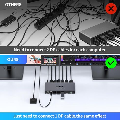 Unitek KVM Switch 2 شاشات 2 أجهزة كمبيوتر DisplayPort شاشة مزدوجة 4K 60 هرتز | DP KVM Switcher 2PC 4 منافذ USB 3.0 للوحة المفاتيح والماوس والأقراص الصلبة والطابعة المنزلية والمكتبية والألومنيوم الرمادي (لا يدعم HDMI) in Kuwait