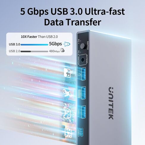 Unitek KVM Switch 2 شاشات 2 أجهزة كمبيوتر DisplayPort شاشة مزدوجة 4K 60 هرتز | DP KVM Switcher 2PC 4 منافذ USB 3.0 للوحة المفاتيح والماوس والأقراص الصلبة والطابعة المنزلية والمكتبية والألومنيوم الرمادي (لا يدعم HDMI) in Kuwait