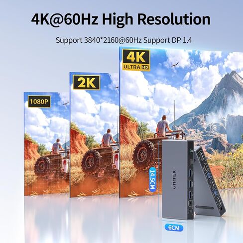 Unitek KVM Switch 2 شاشات 2 أجهزة كمبيوتر DisplayPort شاشة مزدوجة 4K 60 هرتز | DP KVM Switcher 2PC 4 منافذ USB 3.0 للوحة المفاتيح والماوس والأقراص الصلبة والطابعة المنزلية والمكتبية والألومنيوم الرمادي (لا يدعم HDMI) in Kuwait