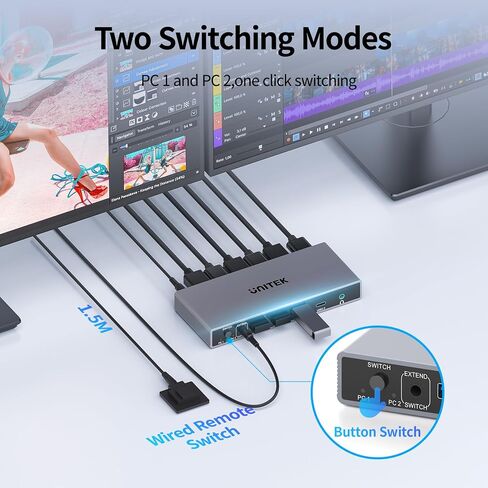 Unitek KVM Switch 2 شاشات 2 أجهزة كمبيوتر DisplayPort شاشة مزدوجة 4K 60 هرتز | DP KVM Switcher 2PC 4 منافذ USB 3.0 للوحة المفاتيح والماوس والأقراص الصلبة والطابعة المنزلية والمكتبية والألومنيوم الرمادي (لا يدعم HDMI) in Kuwait