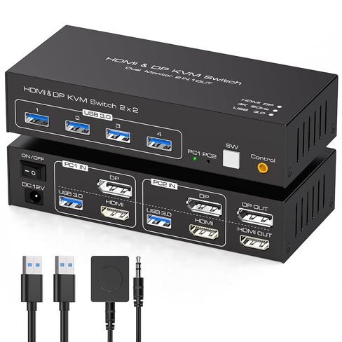 HDMI KVM Switch 2 Monitors 3 Computers Support 4K@60Hz USB 3.0 KVM Switches Share Dual Monitors and 4 USB 3.0 Ports Support Extended/Copy Mode with DC 12V Adapter&Wired Controller in Saudi Arabia
