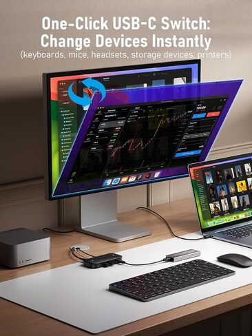 Lemorele USB-C KVM Switch for 2 USB-C DP Alt Mode Devices | 4K@60Hz HDMI, 100W PD Charge, 3×USB-A 2.0+1×USB-C 2.0 Data Ports, 3.5mm Audio Jack, Windows Mac Linux Android iOS Switch in Saudi Arabia