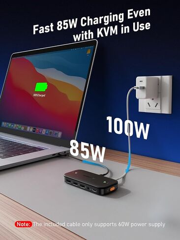 Lemorele USB-C KVM Switch for 2 USB-C DP Alt Mode Devices | 4K@60Hz HDMI, 100W PD Charge, 3×USB-A 2.0+1×USB-C 2.0 Data Ports, 3.5mm Audio Jack, Windows Mac Linux Android iOS Switch in Saudi Arabia