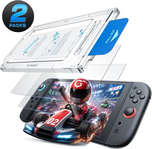 Mumba Screen Protector for Nintendo Switch 2 with Auto-Alignment Kit, 2 Pack 9H Tempered Glass Ultra-Thin Transparent HD Clear, Scratch and Crack Resistant, Case-Friendly, Bubble-Free Easy Install in Kuwait